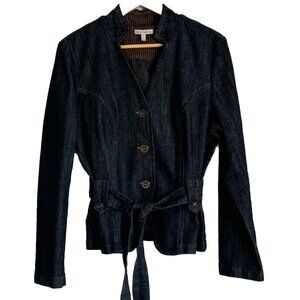 Vintage Fashion Bug Womens Denim Jacket 16W Dark Pleated Belted Y2K Casual Work